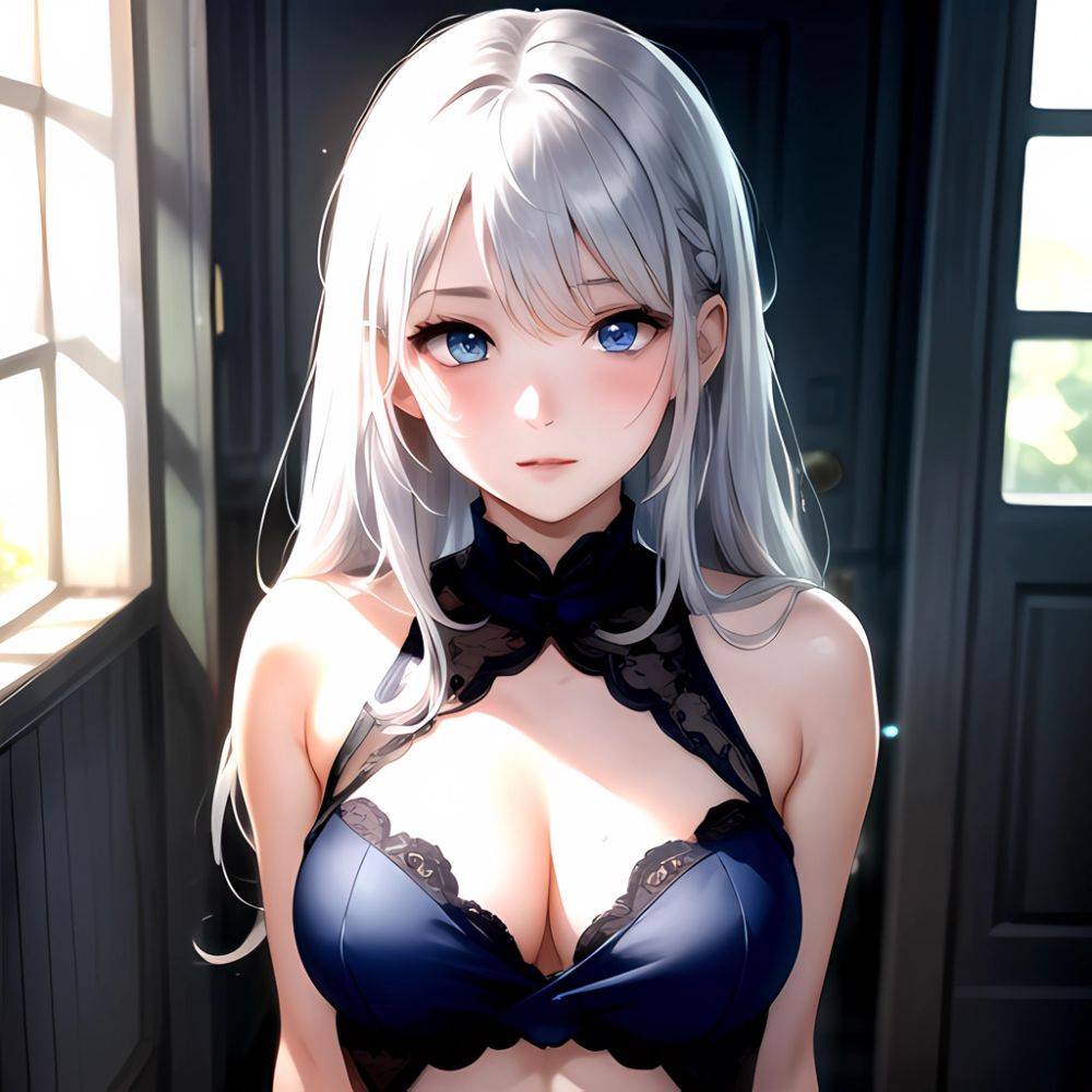 1girl Sexy Blue Eyes Silver Hair Arms Behind Back Facing The Camera Looking At The Camera, 1093095262 - AIHentai - #main