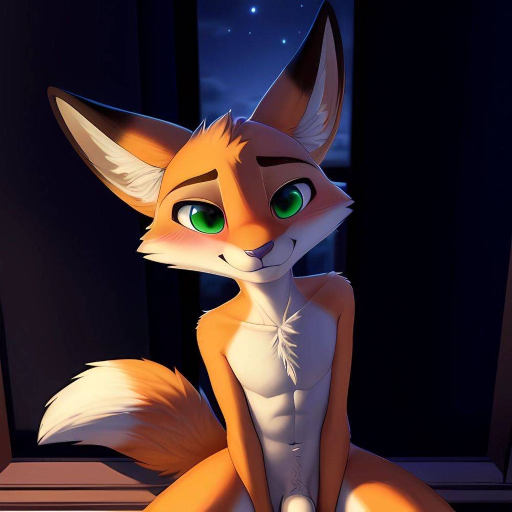 Solo Male Fox Anthro Zootopia Style Sitting Down Detailed Background Furry Slim Smiling Balls Sheath Soft Shading Nighttime Gree, 2602196235 - AIHentai - #main