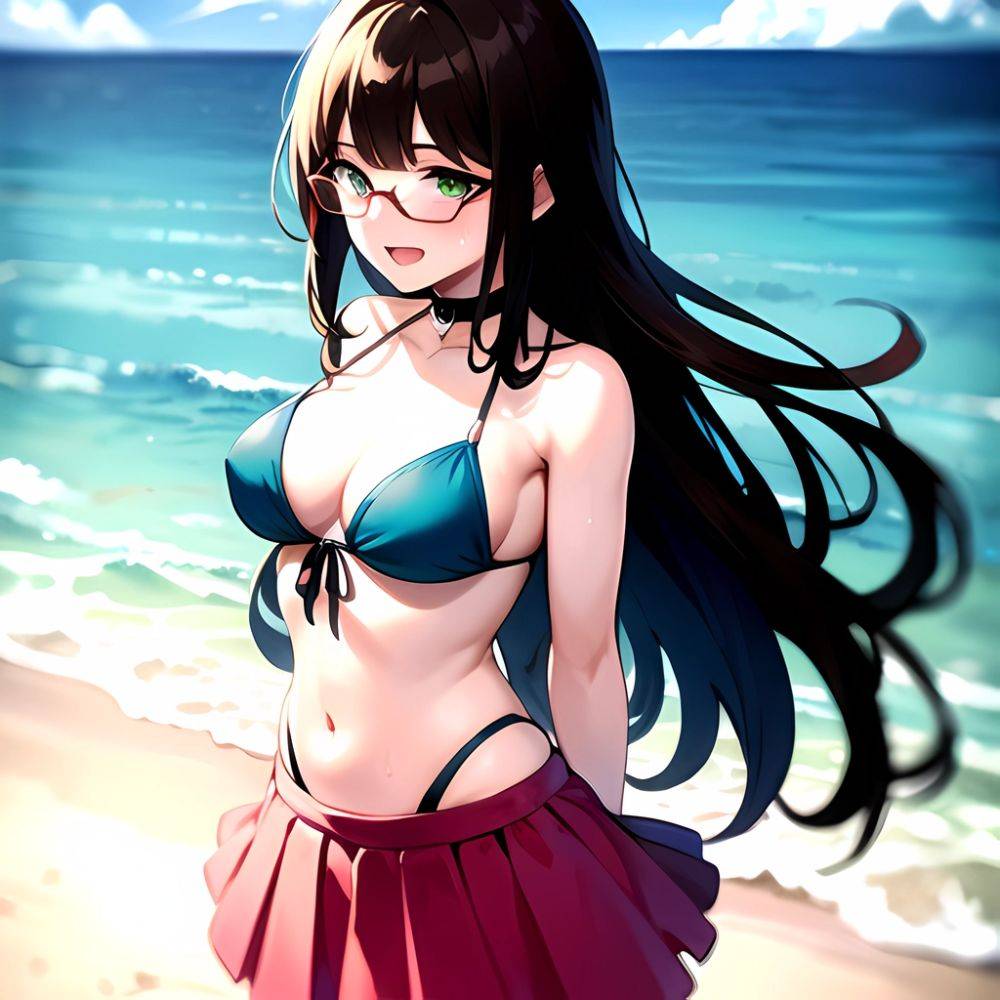 1girl D Bikini Bikini Bottom Aside Bikini Skirt Black Choker Blush Breasts Brown Hair Choker Cleavage Clothing Aside Front Tie, 1651492231 - AIHentai - #main