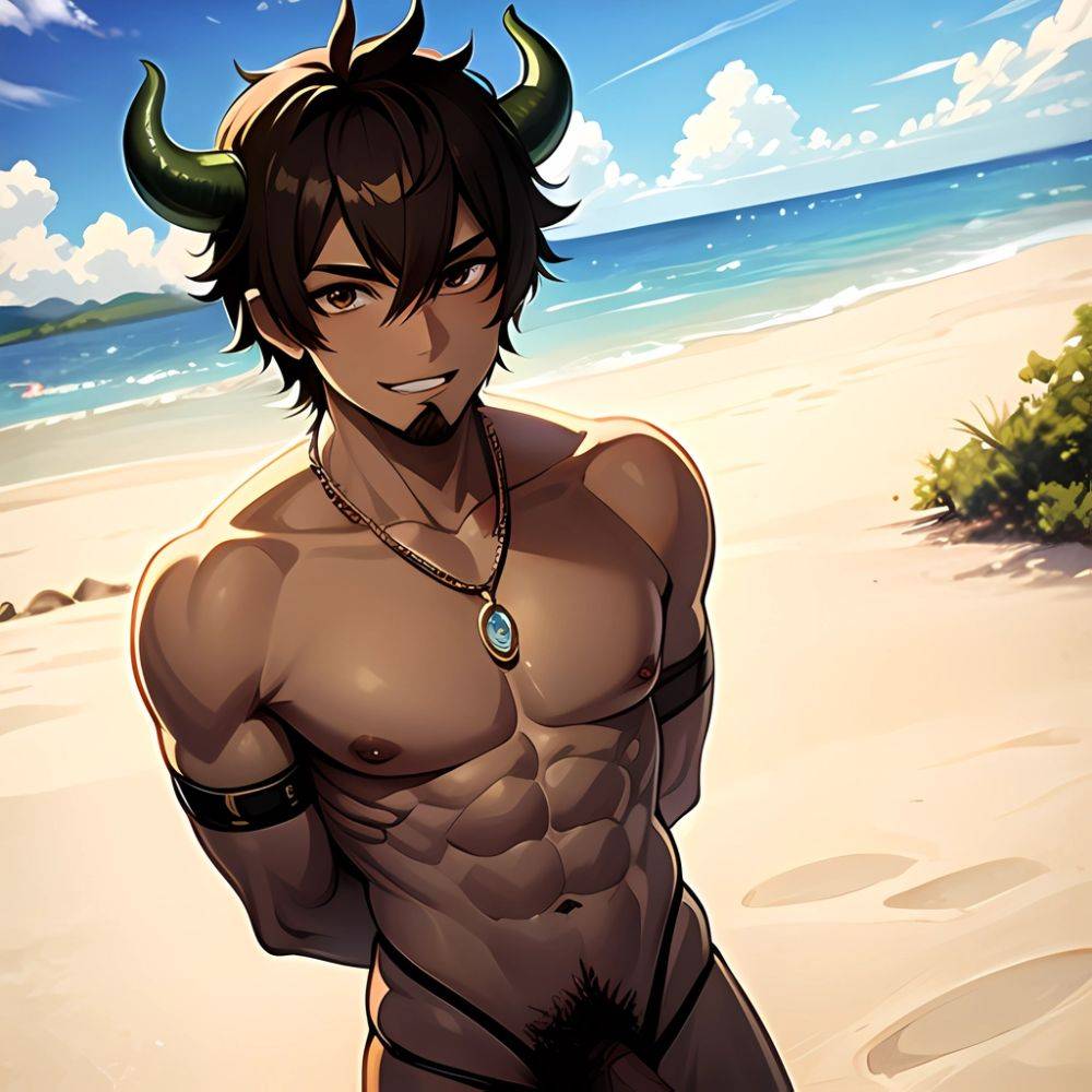 Naked Penis Abs Atlas Vos Bara Beach Bracelet Brown Eyes Brown Hair Bulge Collarbone Commission Cow Horns Dark Skinned Male, 1680703775 - AIHentai - #main