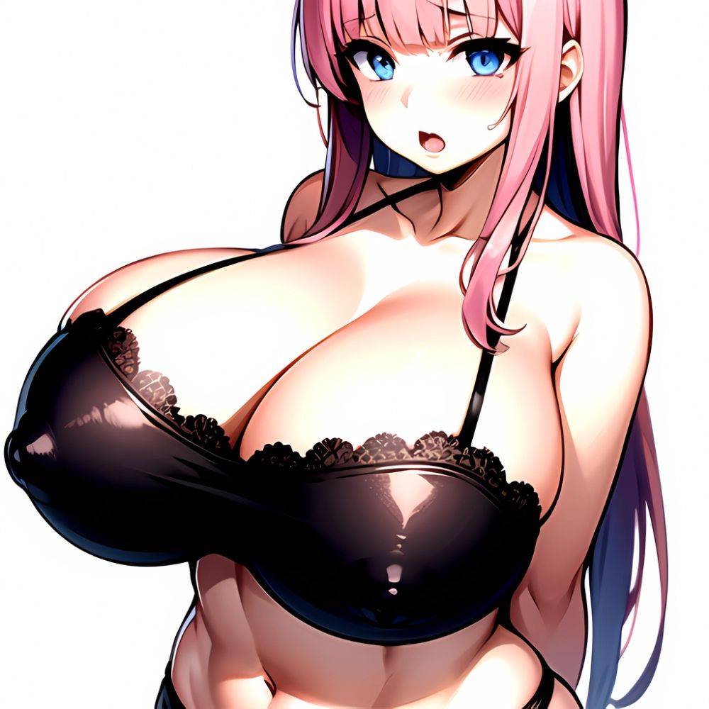 1girl Arms Behind Back Bare Shoulders Black Panties Blue Eyes Blunt Bangs Blush Breasts Collarbone Gigantic Breasts Lingerie Lon, 19491404 - AIHentai - #main