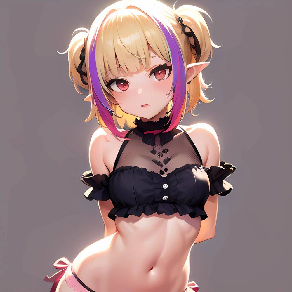 1girl Blonde Hair Frilled Panties Frills Highres Hip Bones Looking At Viewer Makaino Ririmu Multicolored Hair Navel Nijisanji No, 2473966469 - AIHentai - #main