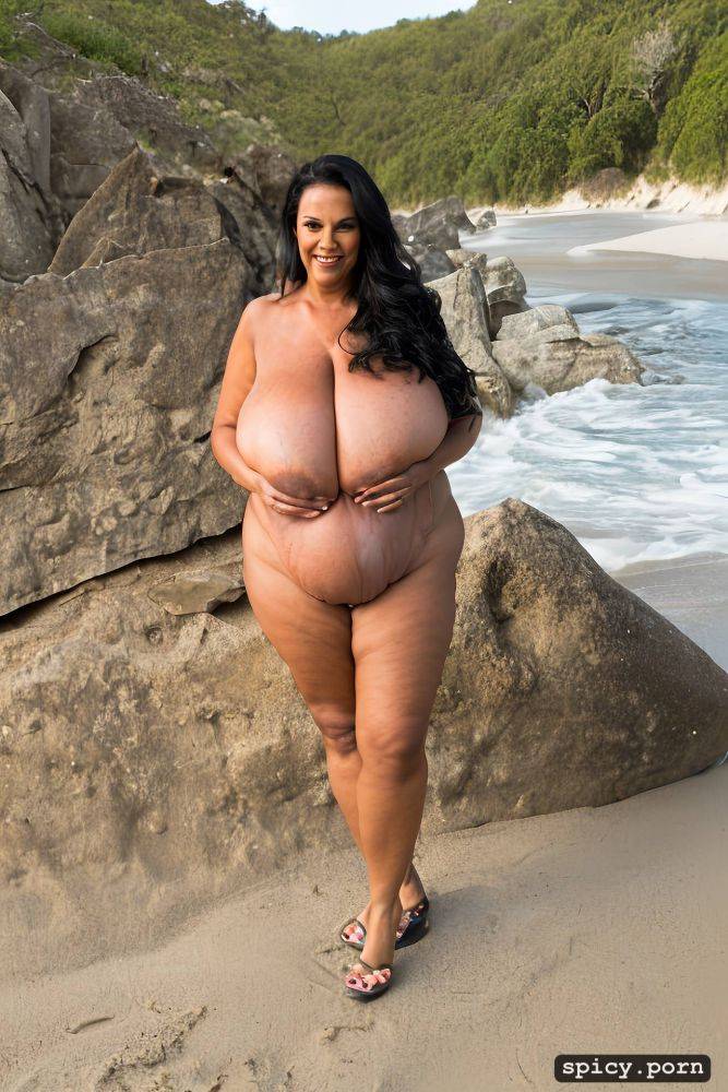 largest boobs ever, standing at a beach, 49 yo, very massive natural melons exposed - #main