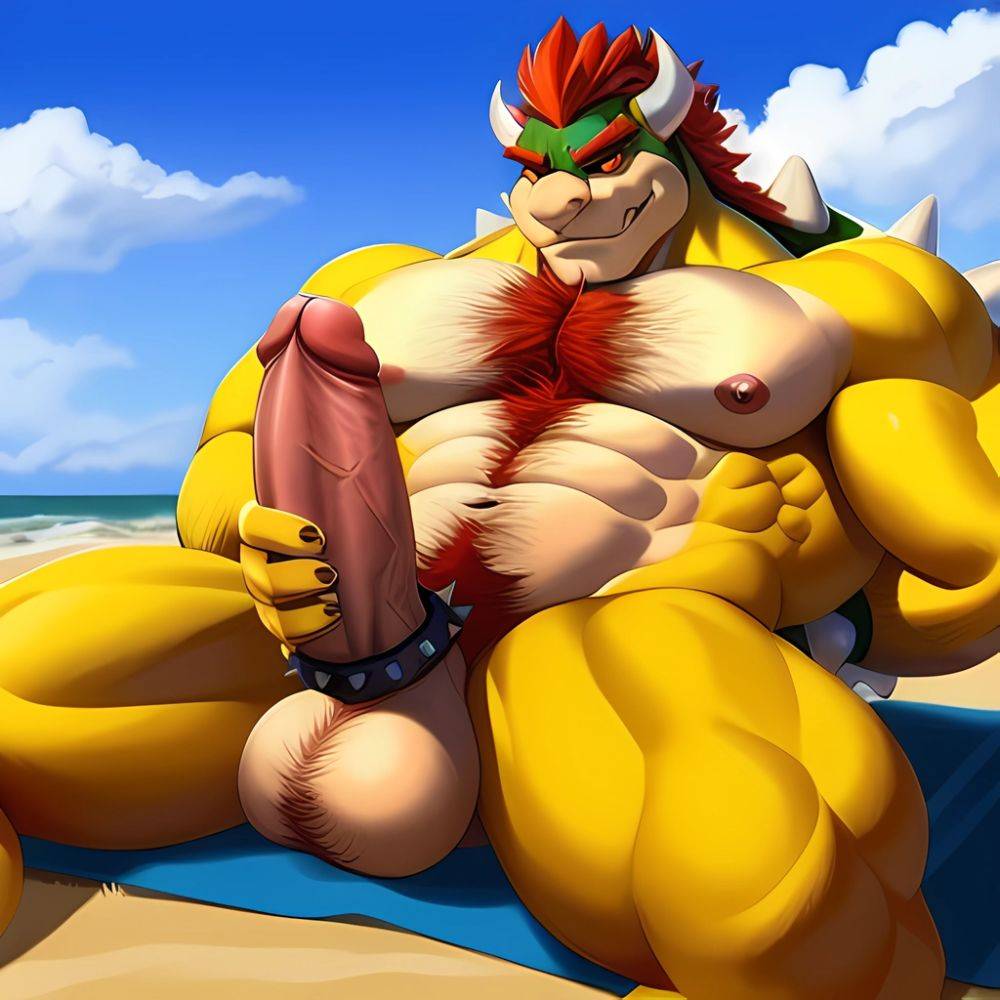 Bowser Laying On The Beach Yellow Skin Laying On A Towel Nude Beach Big Balls Big Penis Nipples Veins Muscles, 82380868 - AIHentai - #main