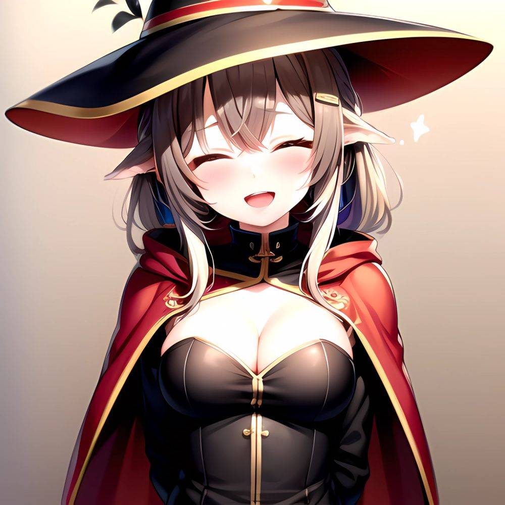 1girl D Ahoge Blush Brown Capelet Brown Cloak Brown Hair Capelet Cleavage Cutout Cloak Closed Eyes Clothing Cutout Crossed Bangs, 2136390254 - AIHentai - #main