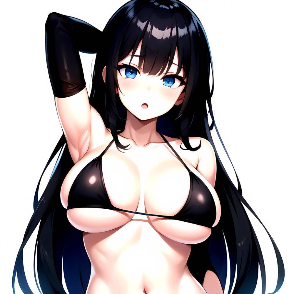 1girl O Absurdres Bikini Black Bikini Black Hair Blue Eyes Breasts Cleavage Collarbone Commentary Request Highres Large Breasts, 2162298631 - AIHentai - #main