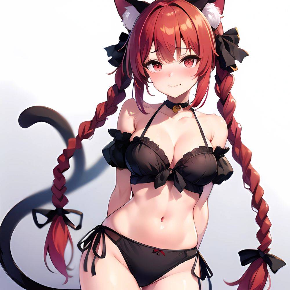 1girl Alternate Costume Animal Ear Fluff Animal Ears Arms Behind Back Bare Shoulders Black Bow Black Ribbon Blush Bow Braid, 896828071 - AIHentai - #main