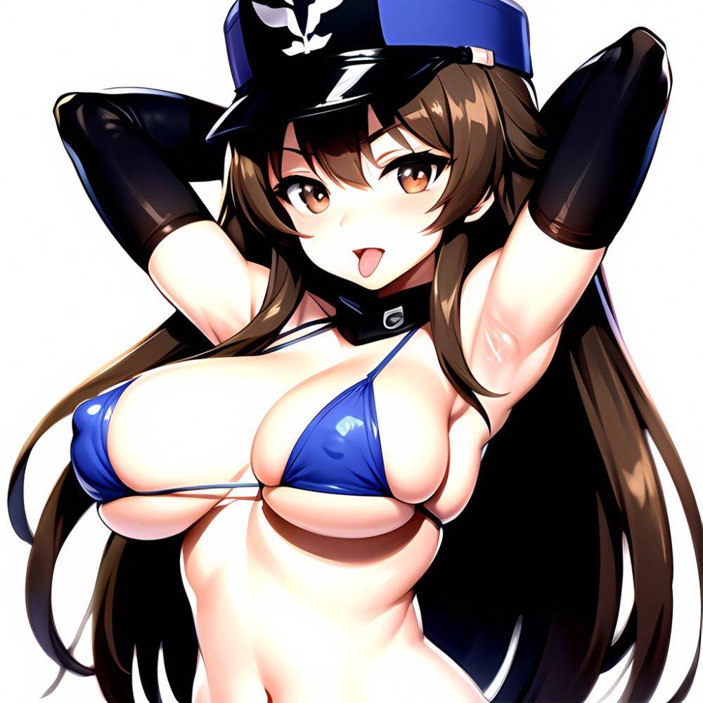 1girl Armpits Arms Behind Head Bikini Blush Breasts Brown Eyes Brown Hair Covered Erect Nipples Elbow Gloves Girls Und Panzer, 2160433228 - AIHentai - #main