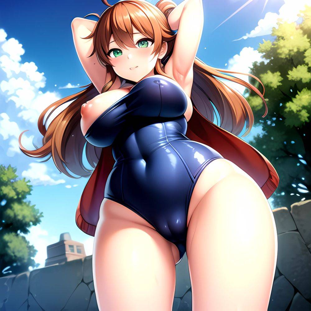 1girl Armpits Back Bare Legs Bikini Blush Breasts Covered Navel Cowboy Shot Creatures Company Female Focus Game Freak Green Eyes, 435588181 - AIHentai - #main