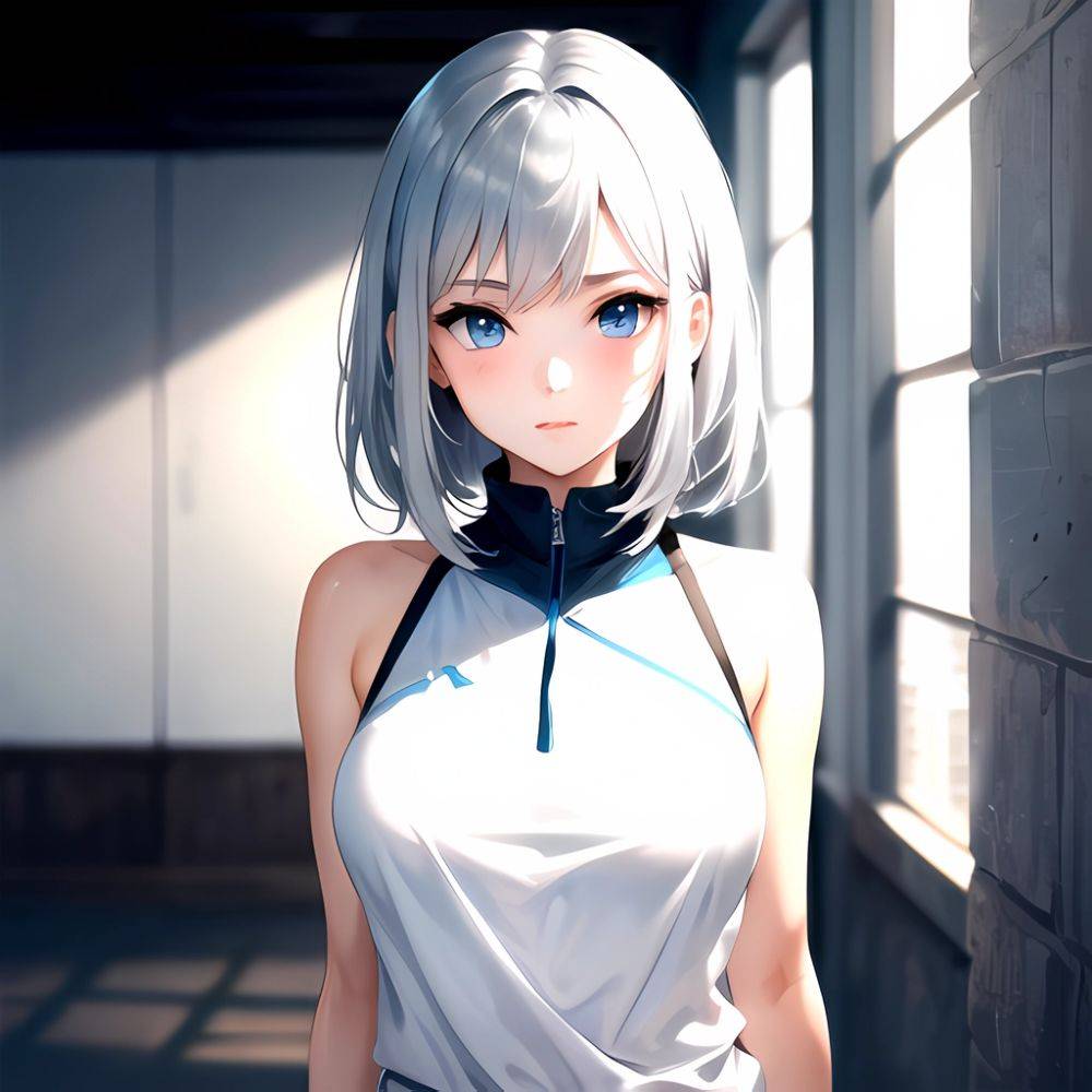 1girl Sexy Blue Eyes Silver Hair Arms Behind Back Facing The Camera Looking At The Camera, 3424109123 - AIHentai - #main