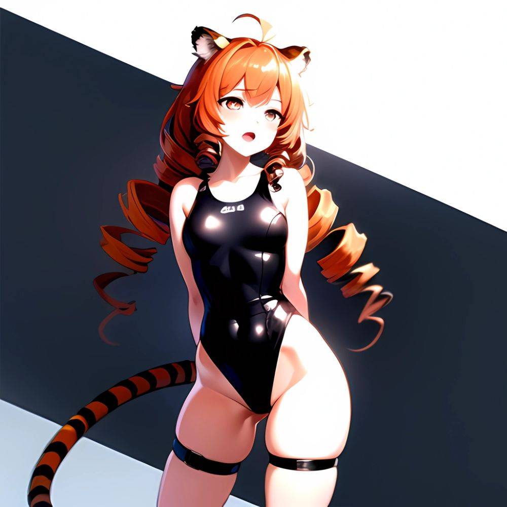 1girl Ahoge Animal Ears Arknights Black One Piece Swimsuit Blush Center Opening Drill Hair Drill Sidelocks Groin Highres Invisib, 2594932962 - AIHentai - #main