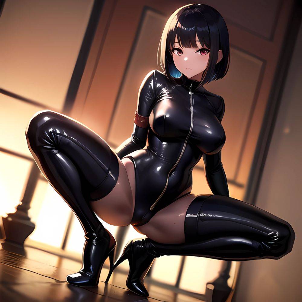 1girl Asmr Black Bodysuit Black Footwear Black Gloves Black Hair Blurry Blurry Background Bob Cut Bodysuit Bondage Outfit Boots, 1655821266 - AIHentai - #main