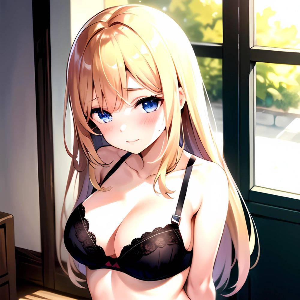 1girl Blonde Hair Blue Eyes Black Bra Blush Breasts Go Toubun No Hanayome Miku Day Nakano Miku Arms Behind Back, 1256535333 - AIHentai - #main