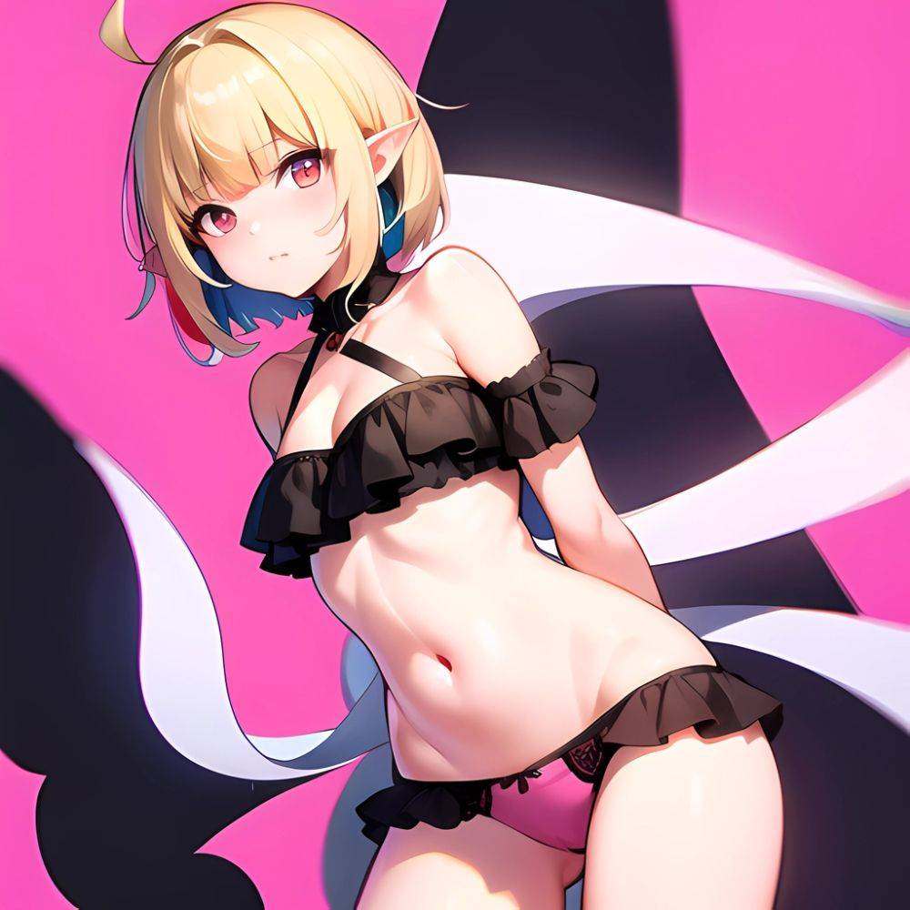 1girl Blonde Hair Frilled Panties Frills Highres Hip Bones Looking At Viewer Makaino Ririmu Multicolored Hair Navel Nijisanji No, 3083832267 - AIHentai - #main