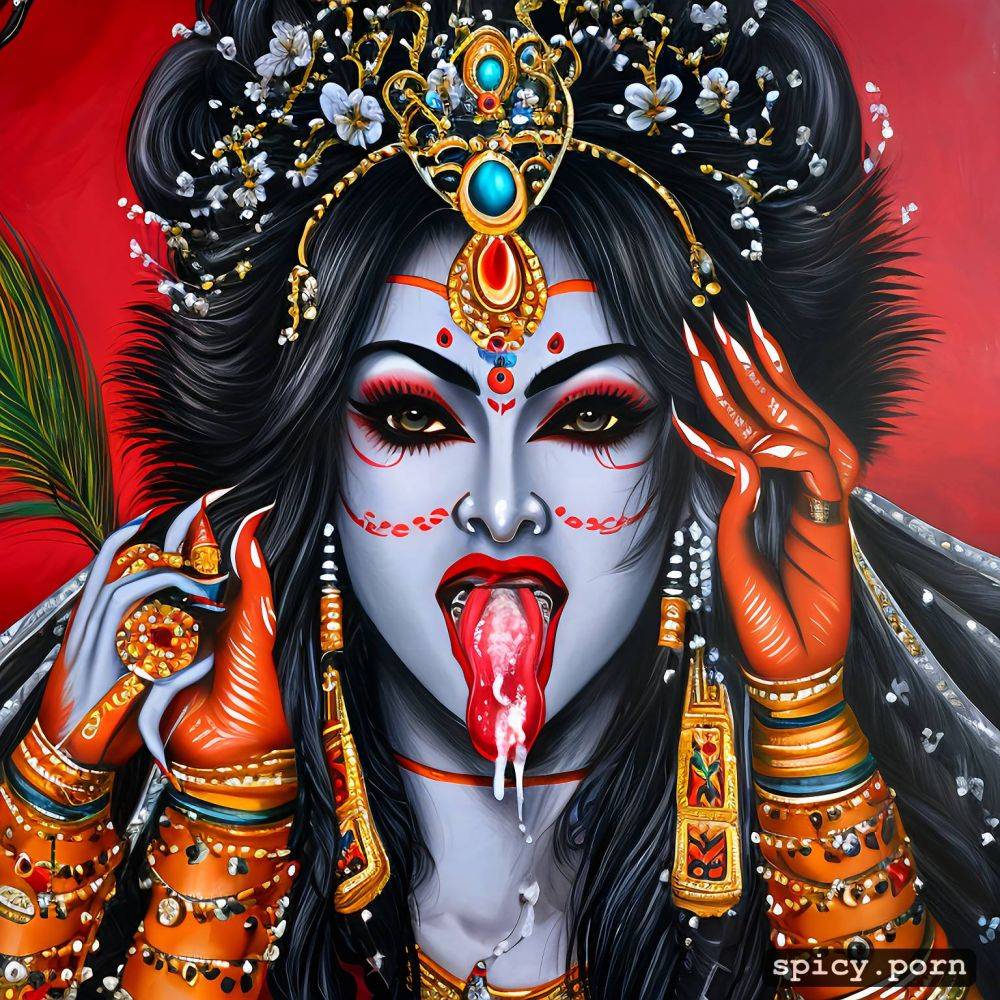 cum on tongue, beautiful hindu goddes devi kali, 4 arm, lot of cum - #main