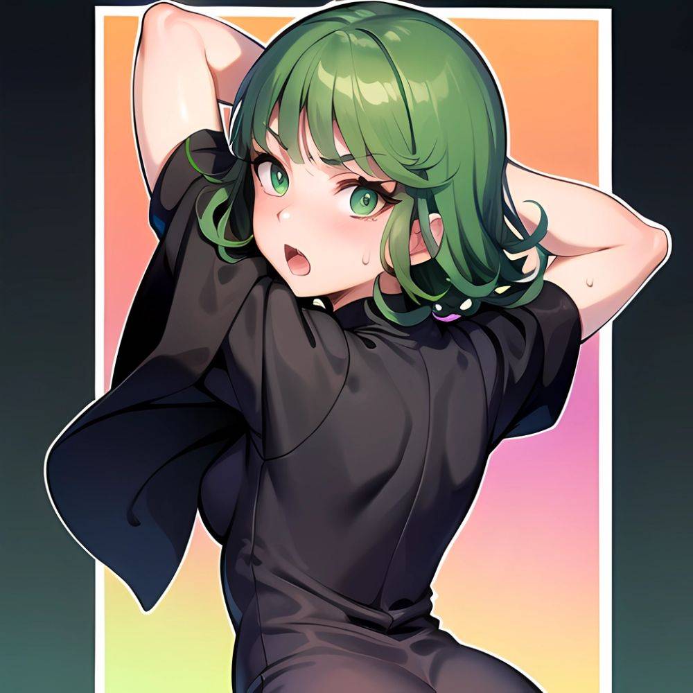 1girl Anger Vein Ass Ass Focus Black Dress Blush Dress From Behind Gradient Background Green Background Green Eyes Green Hair, 3526634445 - AIHentai - #main