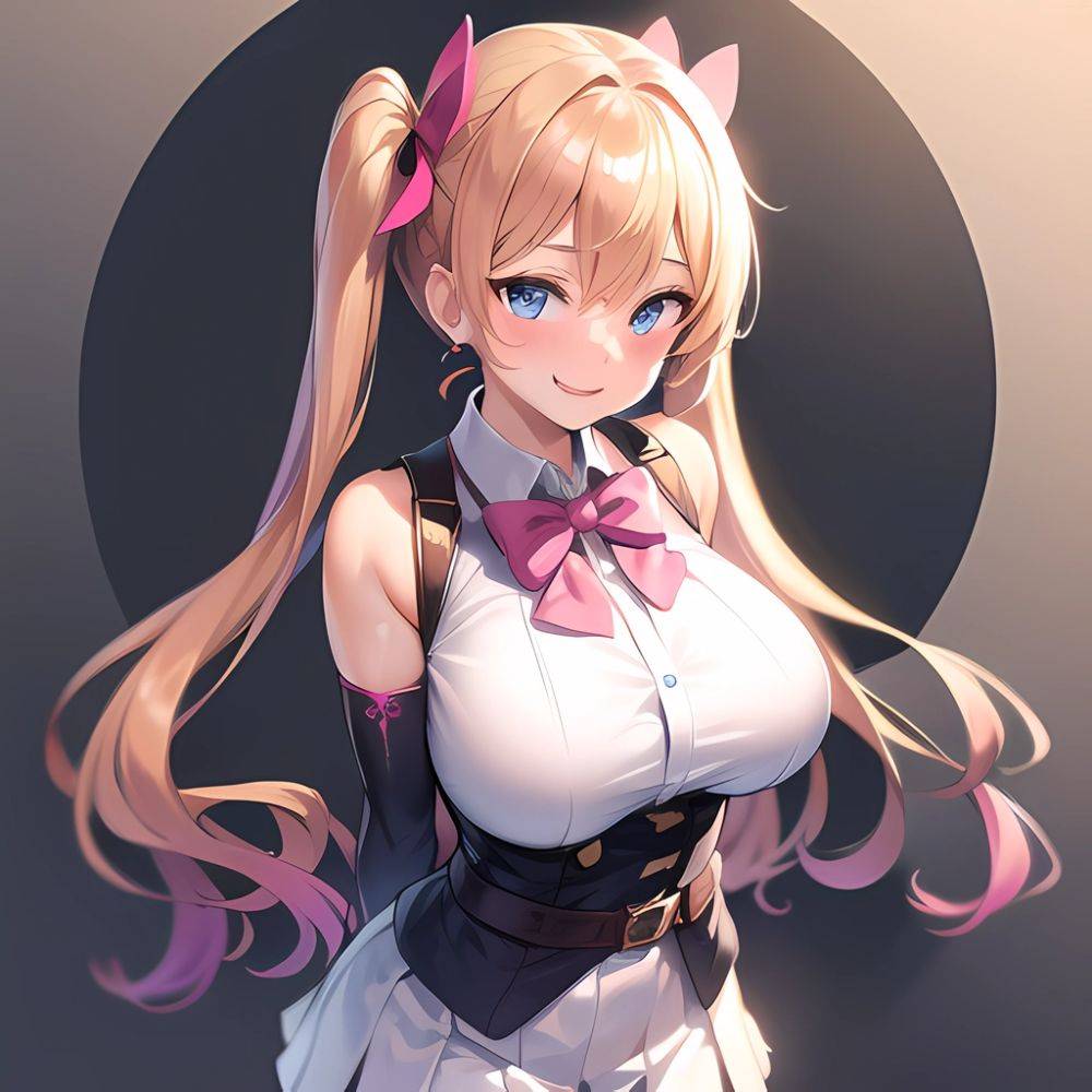 1girl Aymusk Belt White Skirt Blonde Hair Blue Eyes Blush Bow Bowtie Breasts Curvy Elbow Gloves Fang Gloves Gradient Background, 2920569206 - AIHentai - #main