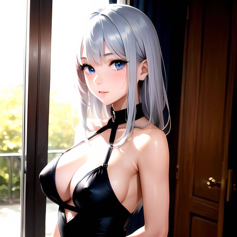 1girl Sexy Blue Eyes Silver Hair Arms Behind Back Facing The Camera Looking At The Camera, 3111185596 - AIHentai - #main