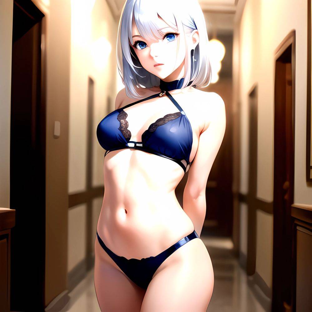 1girl Sexy Blue Eyes Silver Hair Arms Behind Back Facing The Camera Looking At The Camera, 3517009794 - AIHentai - #main