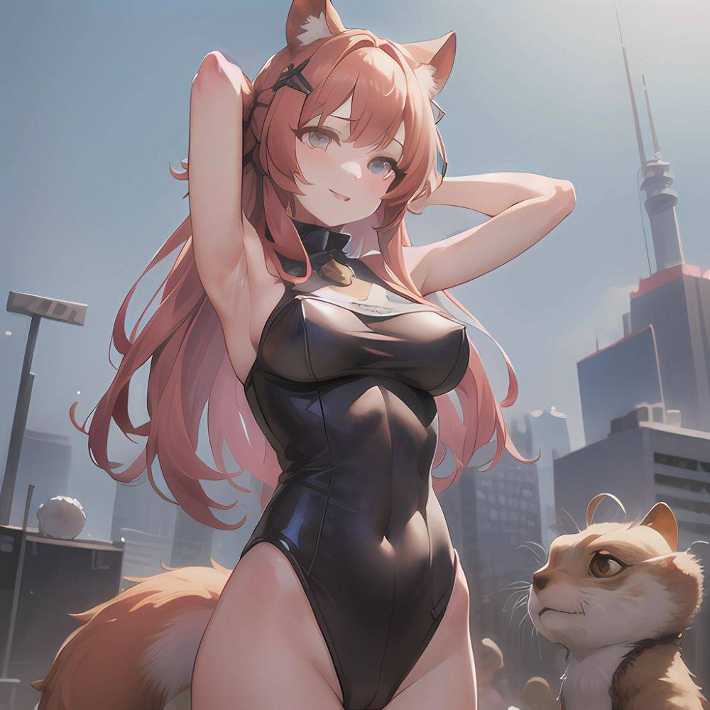 1girl Absurdres Animal Ear Fluff Animal Ears Arknights Arms Behind Head Chest Armor Covered Navel Gravel Arknights Highleg Highl, 2089969966 - AIHentai - #main