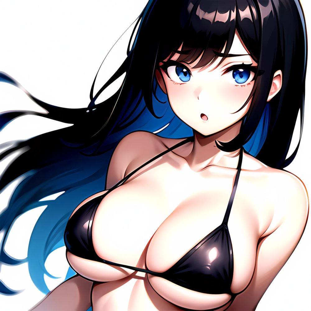 1girl O Absurdres Bikini Black Bikini Black Hair Blue Eyes Breasts Cleavage Collarbone Commentary Request Highres Large Breasts, 4178242235 - AIHentai - #main