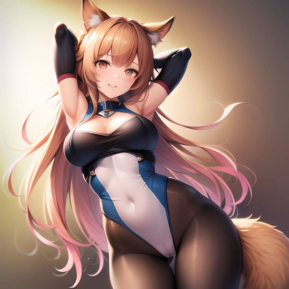 1girl Absurdres Animal Ear Fluff Animal Ears Arknights Arms Behind Head Chest Armor Covered Navel Gravel Arknights Highleg Highl, 1708847120 - AIHentai - #main
