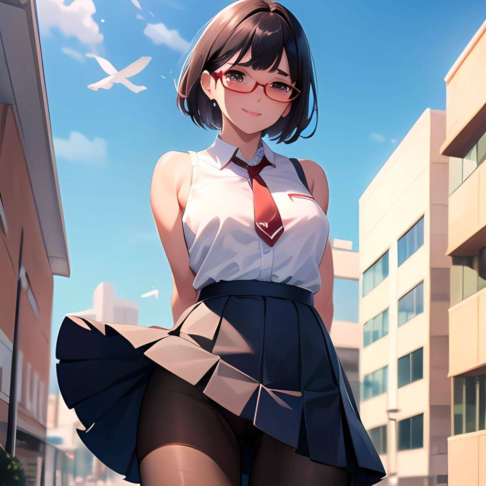 1girl Aircraft Bird Breasts Brown Eyes Clothes Lift Cloud Cloudy Sky Cowboy Shot Curtsey Dark Skinned Female Dark Skin Day, 1279458685 - AIHentai - #main