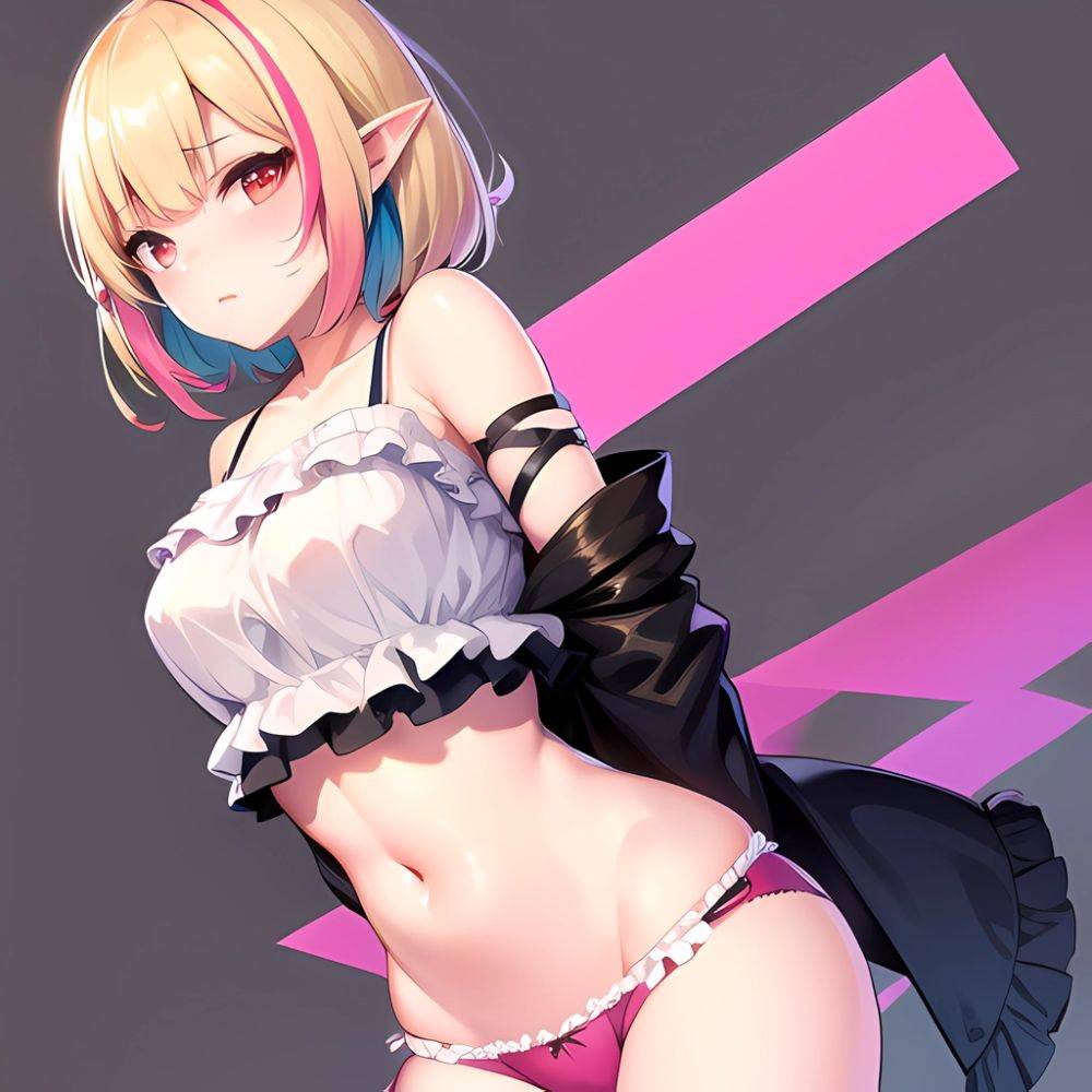 1girl Blonde Hair Frilled Panties Frills Highres Hip Bones Looking At Viewer Makaino Ririmu Multicolored Hair Navel Nijisanji No, 1820088999 - AIHentai - #main