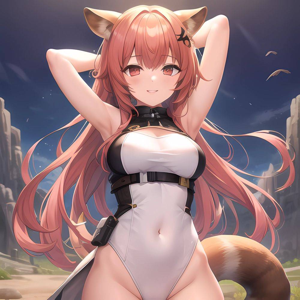 1girl Absurdres Animal Ear Fluff Animal Ears Arknights Arms Behind Head Chest Armor Covered Navel Gravel Arknights Highleg Highl, 262184080 - AIHentai - #main