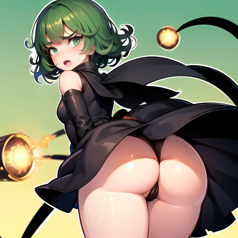 1girl Anger Vein Ass Ass Focus Black Dress Blush Dress From Behind Gradient Background Green Background Green Eyes Green Hair, 1987254587 - AIHentai - #main