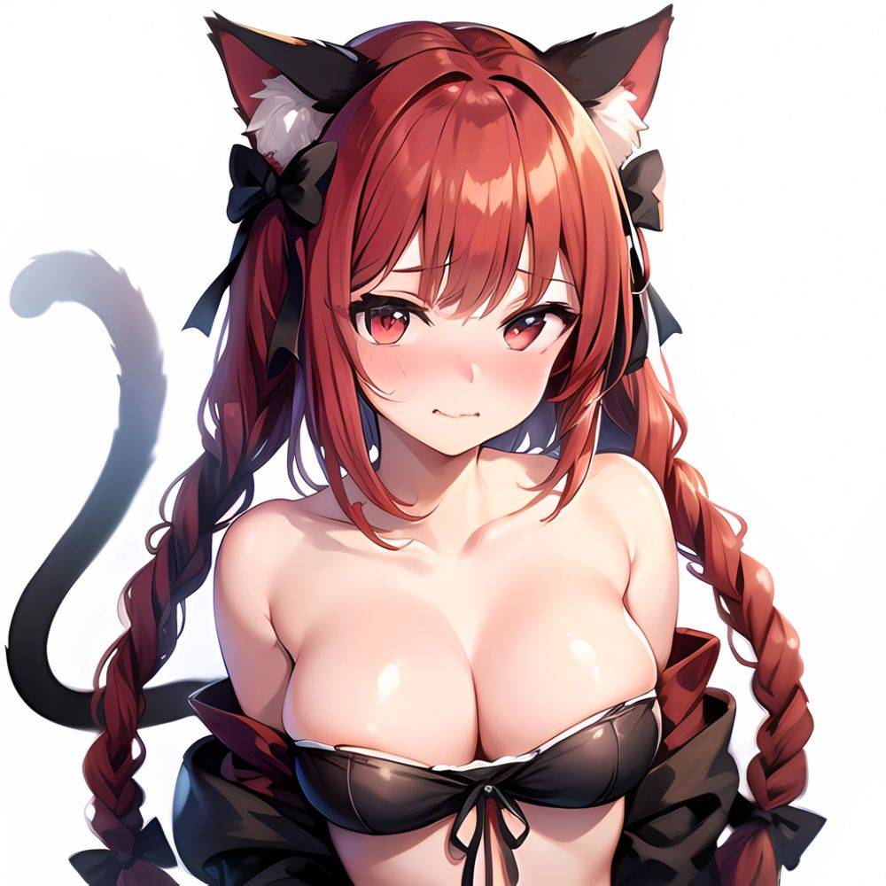 1girl Alternate Costume Animal Ear Fluff Animal Ears Arms Behind Back Bare Shoulders Black Bow Black Ribbon Blush Bow Braid, 2399527154 - AIHentai - #main