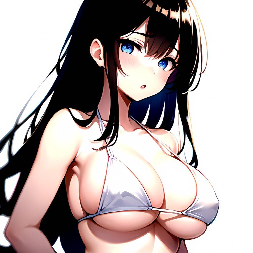 1girl O Absurdres Bikini White Bikini Black Hair Blue Eyes Breasts Cleavage Collarbone Commentary Request Highres Large Breasts, 3102605419 - AIHentai - #main