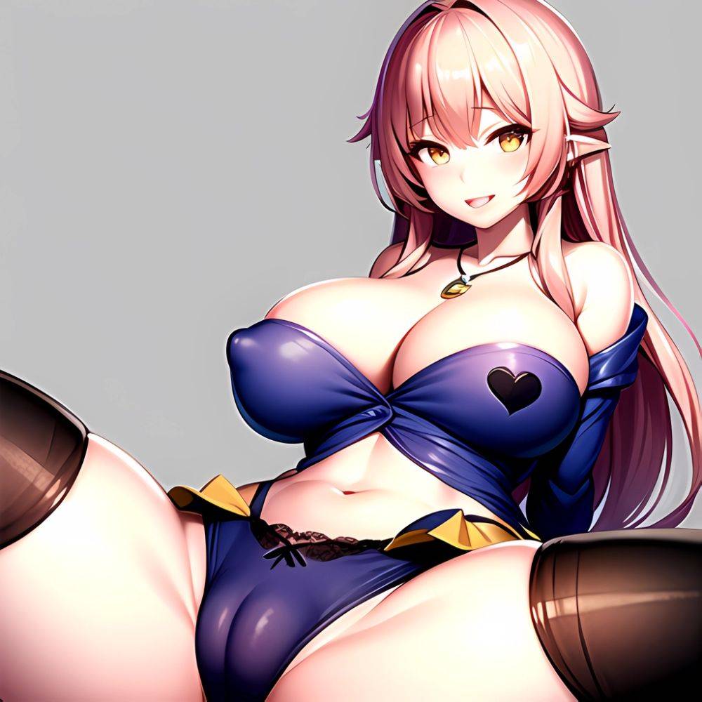 1girl Areola Slip Bare Shoulders Blue Shirt Blush Breasts Cameltoe Cleavage Commentary Request Female Pubic Hair Grey Background, 1544990602 - AIHentai - #main