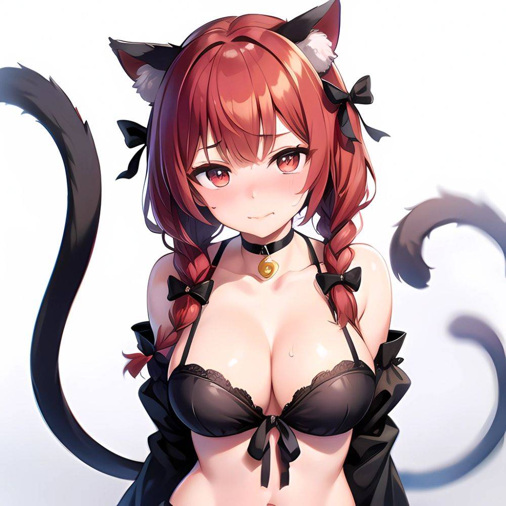 1girl Alternate Costume Animal Ear Fluff Animal Ears Arms Behind Back Bare Shoulders Black Bow Black Ribbon Blush Bow Braid, 4129579703 - AIHentai - #main