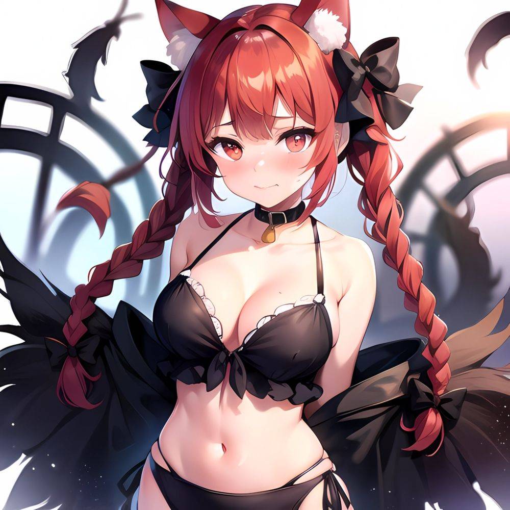1girl Alternate Costume Animal Ear Fluff Animal Ears Arms Behind Back Bare Shoulders Black Bow Black Ribbon Blush Bow Braid, 3014639713 - AIHentai - #main