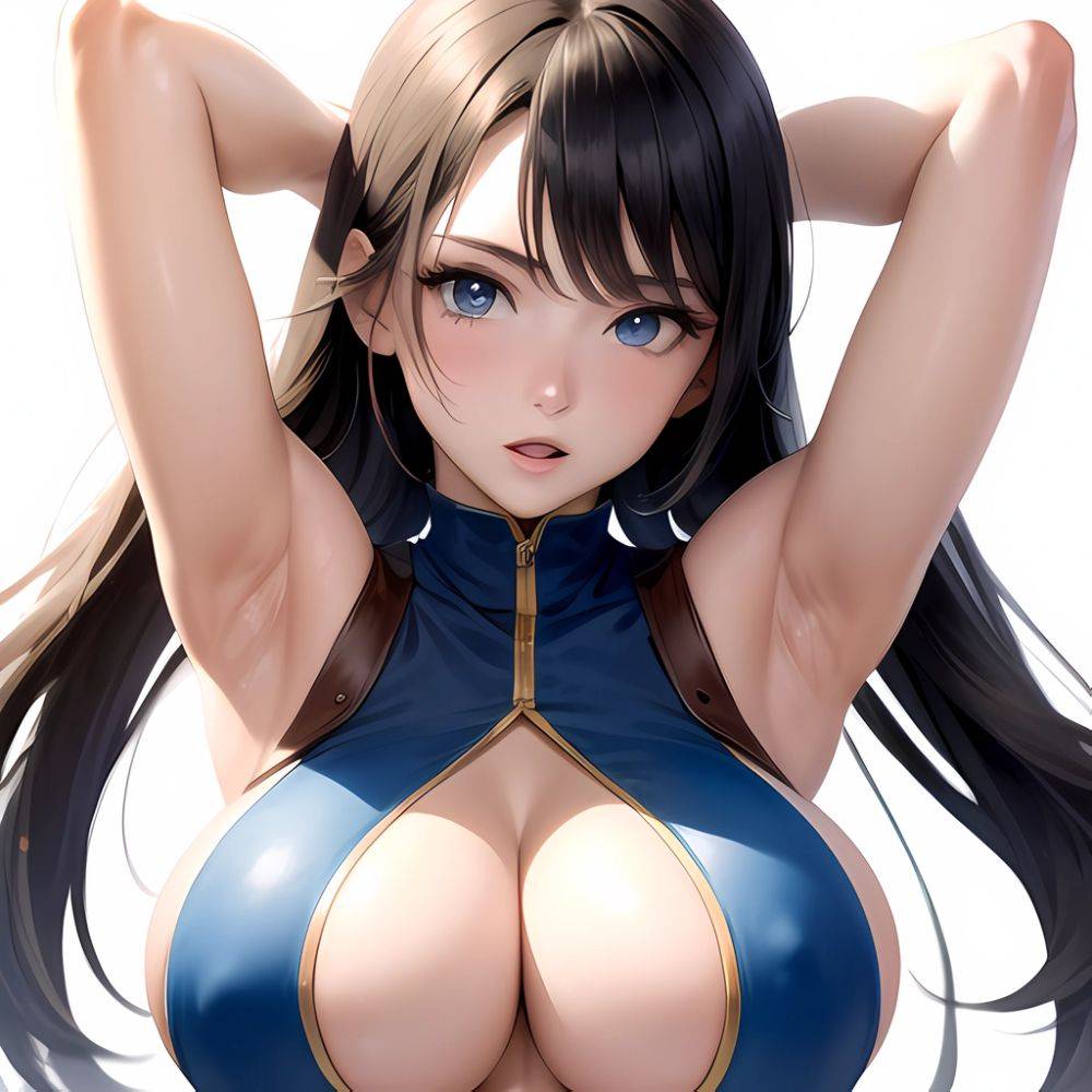 1girl Big Boobs Pov Arms Up Blue Eyes Arms Behind Head Simple Background, 2491060774 - AIHentai - #main