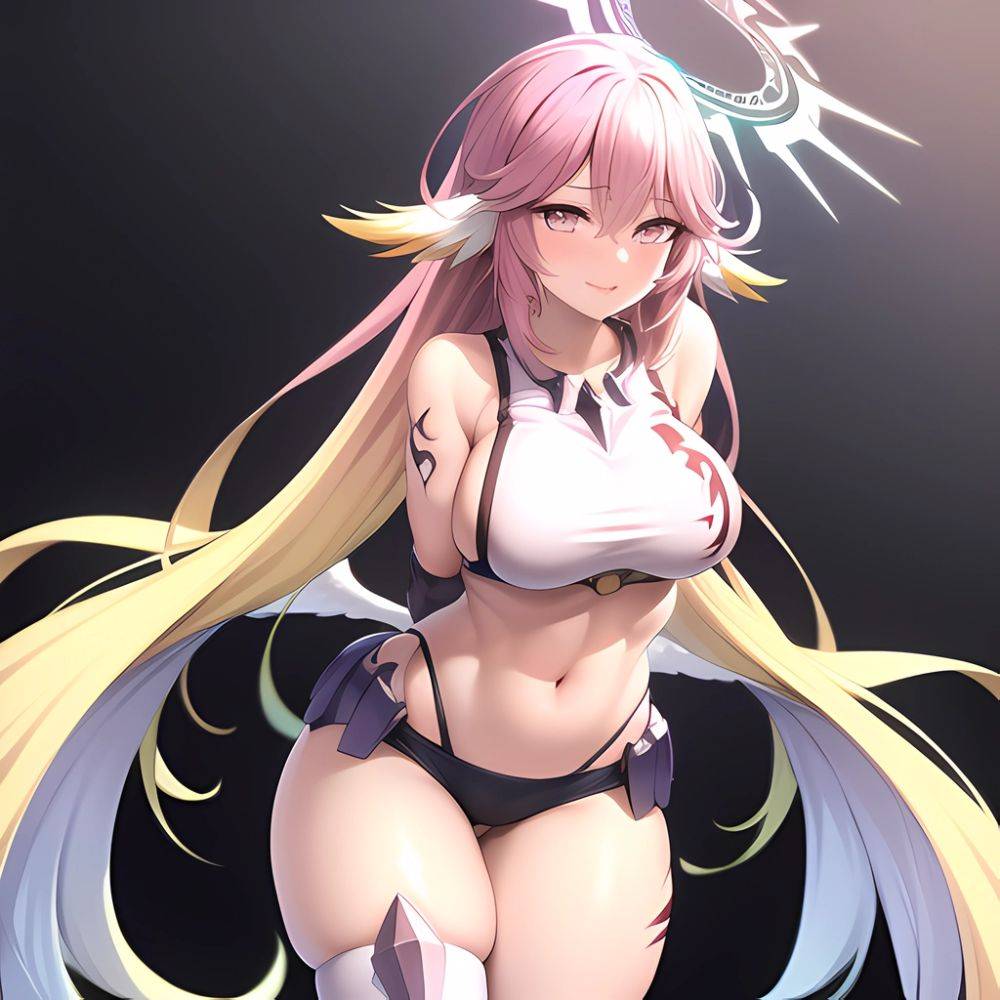 Jibril Anime Absurdres Long Hair Pink Hair Halo Large Breasts Tattoo Cleavage Sideboob Midriff Asymmetrical Legwear Mismatched L, 3280095007 - AIHentai - #main