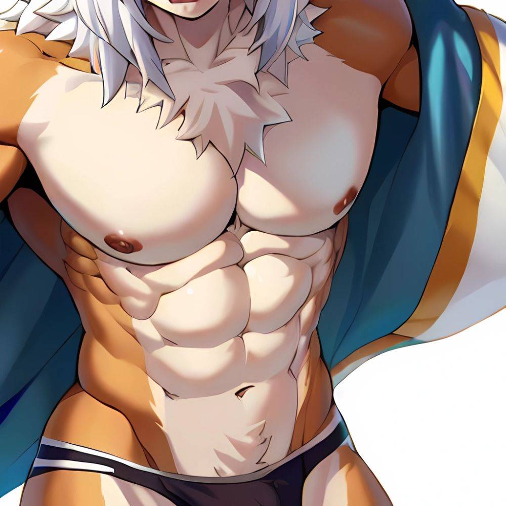 1boy Abs Absurdres Blue Eyes Closed Mouth Cowboy Shot Gojou Satoru Highres Jujutsu Kaisen Light Smile Looking To The Side, 167075187 - AIHentai - #main