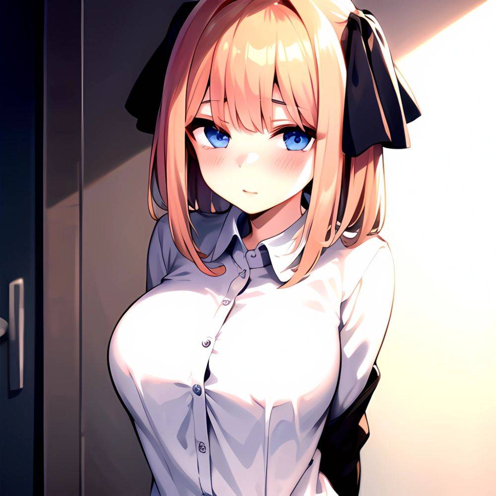 1girl Blonde Hair Blue Eyes Blush Breasts Go Toubun No Hanayome Miku Day Nakano Miku Arms Behind Back, 206739804 - AIHentai - #main
