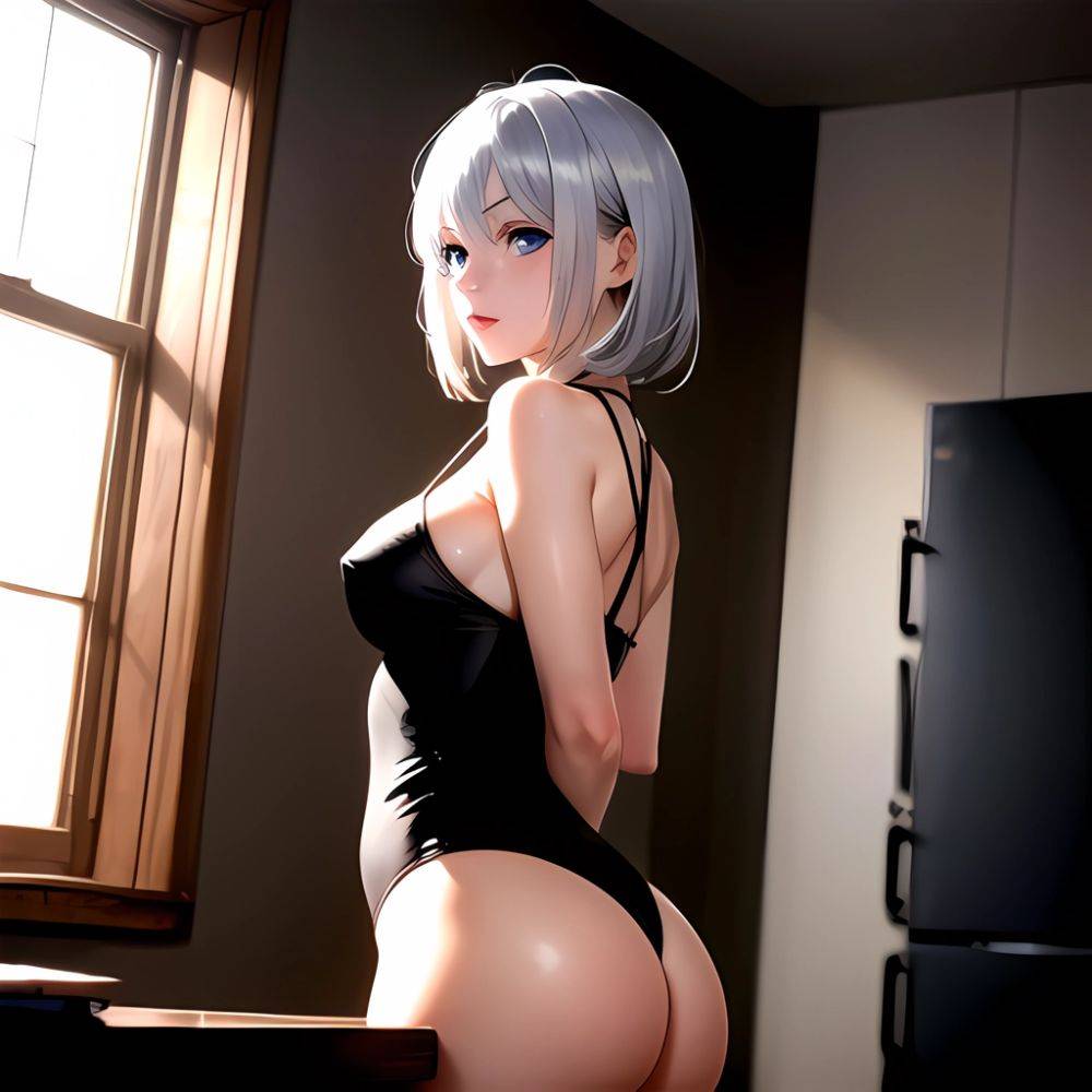 1girl Sexy Blue Eyes Silver Hair Arms Behind Back Facing The Camera Looking At The Camera, 344260568 - AIHentai - #main