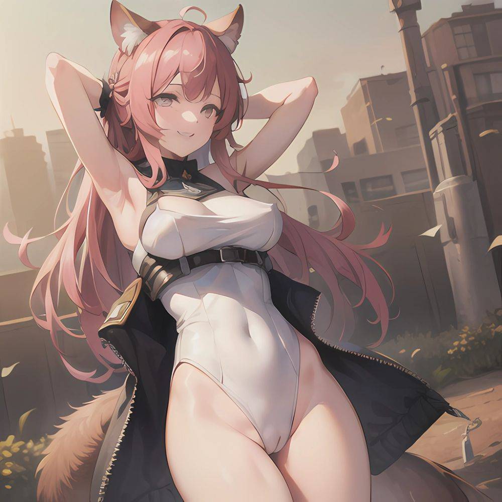 1girl Absurdres Animal Ear Fluff Animal Ears Arknights Arms Behind Head Chest Armor Covered Navel Gravel Arknights Highleg Highl, 2646935370 - AIHentai - #main