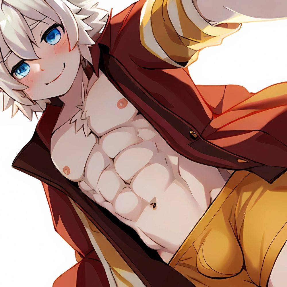 1boy Abs Absurdres Blue Eyes Closed Mouth Cowboy Shot Gojou Satoru Highres Jujutsu Kaisen Light Smile Looking To The Side, 1918302336 - AIHentai - #main