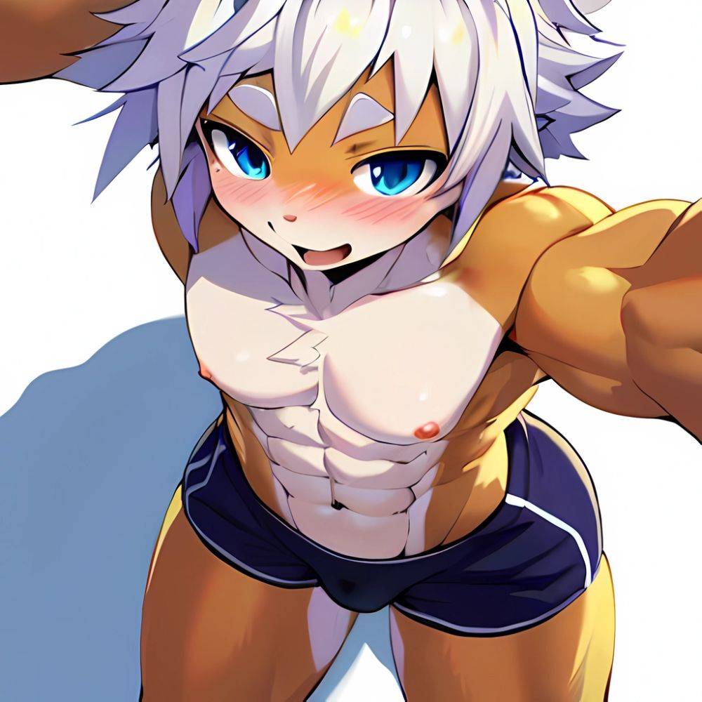 1boy Abs Absurdres Blue Eyes Closed Mouth Cowboy Shot Gojou Satoru Highres Jujutsu Kaisen Light Smile Looking To The Side, 478506033 - AIHentai - #main