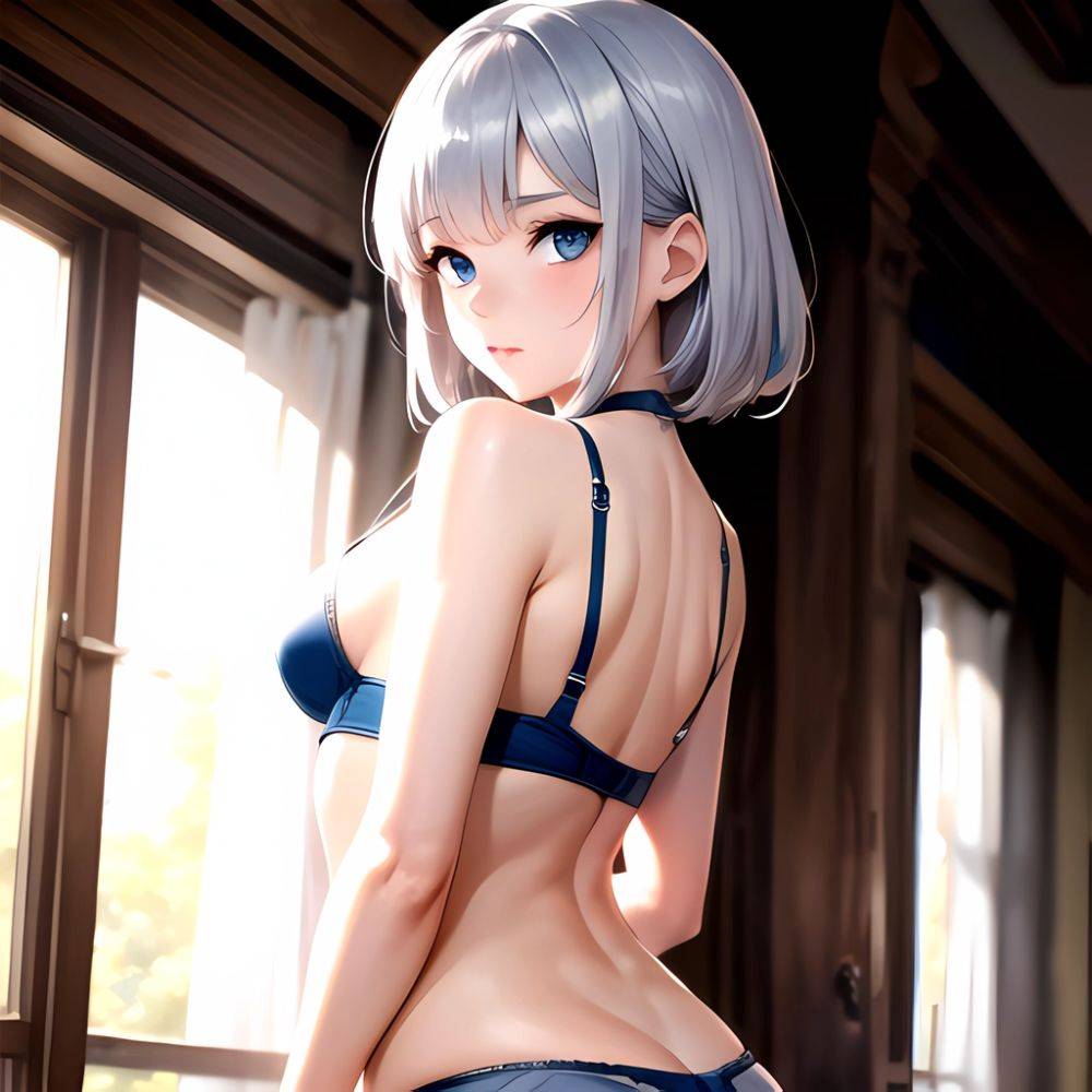 1girl Sexy Blue Eyes Silver Hair Arms Behind Back Facing The Camera Looking At The Camera, 4282126314 - AIHentai - #main