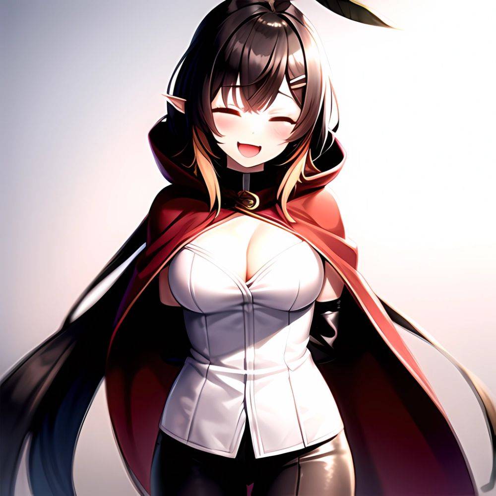 1girl D Ahoge Blush Brown Capelet Brown Cloak Brown Hair Capelet Cleavage Cutout Cloak Closed Eyes Clothing Cutout Crossed Bangs, 2748422313 - AIHentai - #main