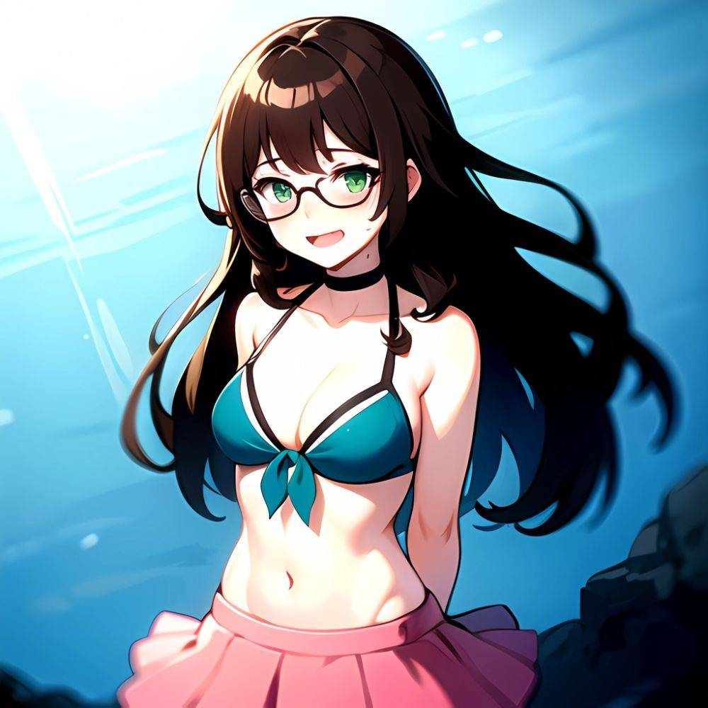 1girl D Bikini Bikini Bottom Aside Bikini Skirt Black Choker Blush Breasts Brown Hair Choker Cleavage Clothing Aside Front Tie, 705772688 - AIHentai - #main