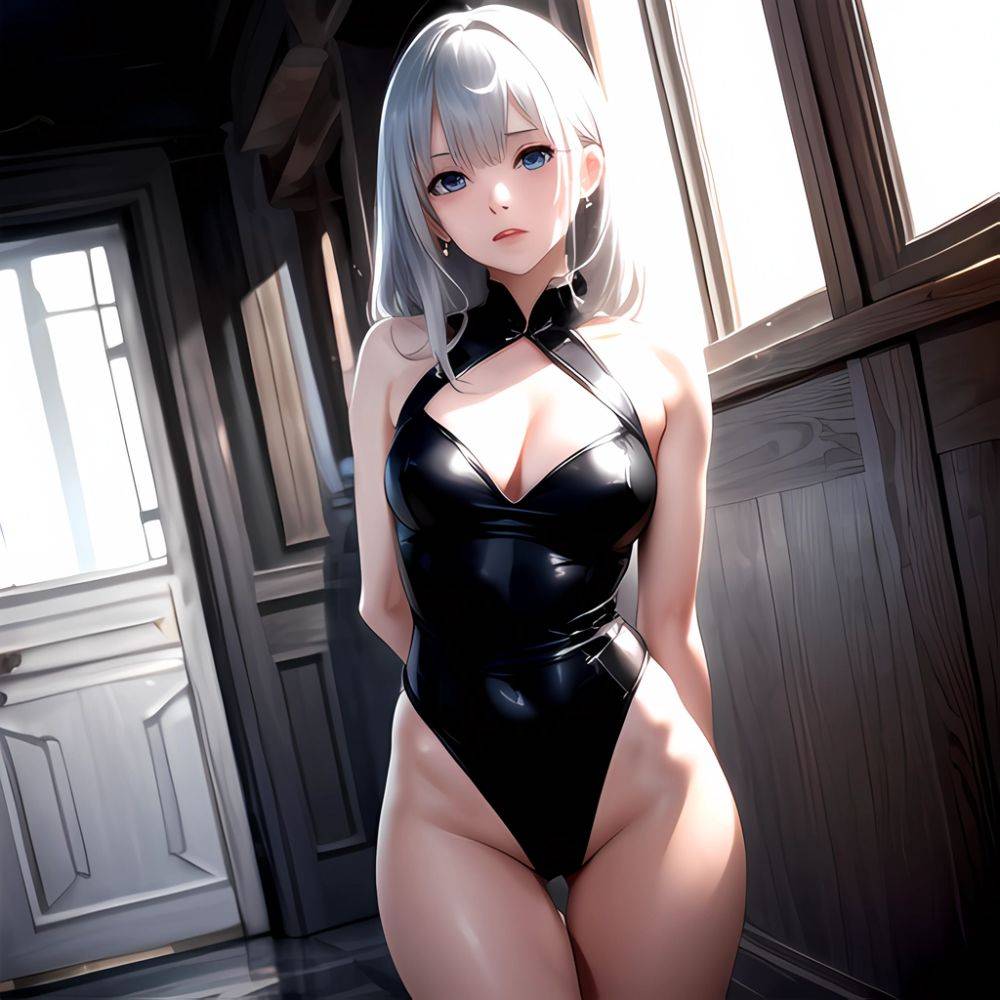 1girl Sexy Blue Eyes Silver Hair Arms Behind Back Facing The Camera Looking At The Camera, 734476114 - AIHentai - #main