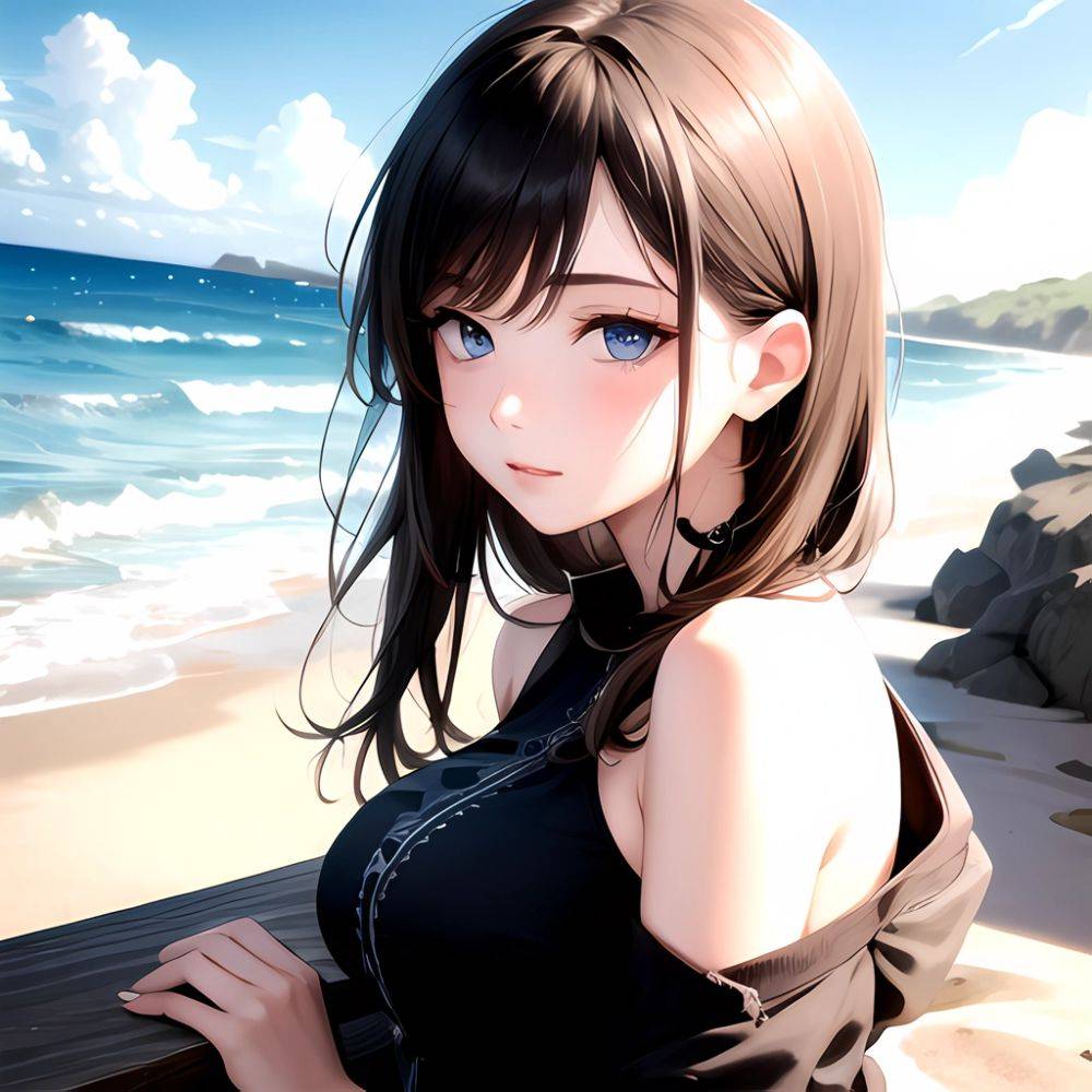 1girl Solo Beach Blue Eyes, 3446205757 - AIHentai - #main