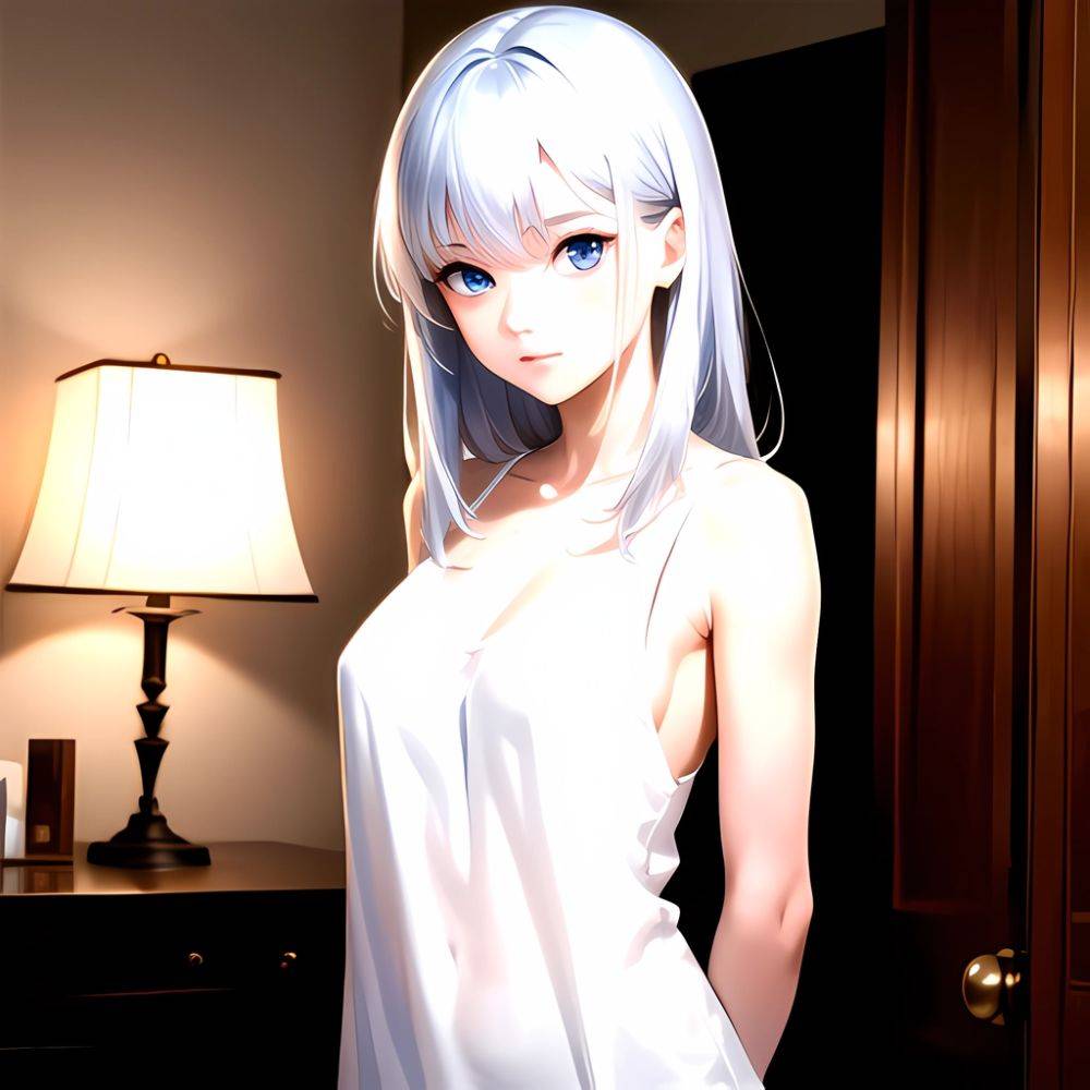 1girl Sexy Blue Eyes Silver Hair Arms Behind Back Facing The Camera Looking At The Camera, 1413353219 - AIHentai - #main