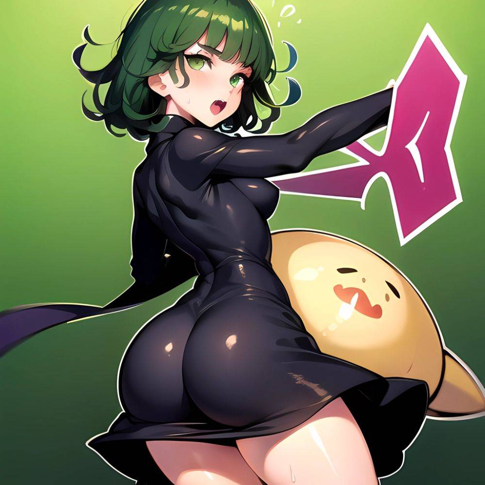 1girl Anger Vein Ass Ass Focus Black Dress Blush Dress From Behind Gradient Background Green Background Green Eyes Green Hair, 1144293369 - AIHentai - #main